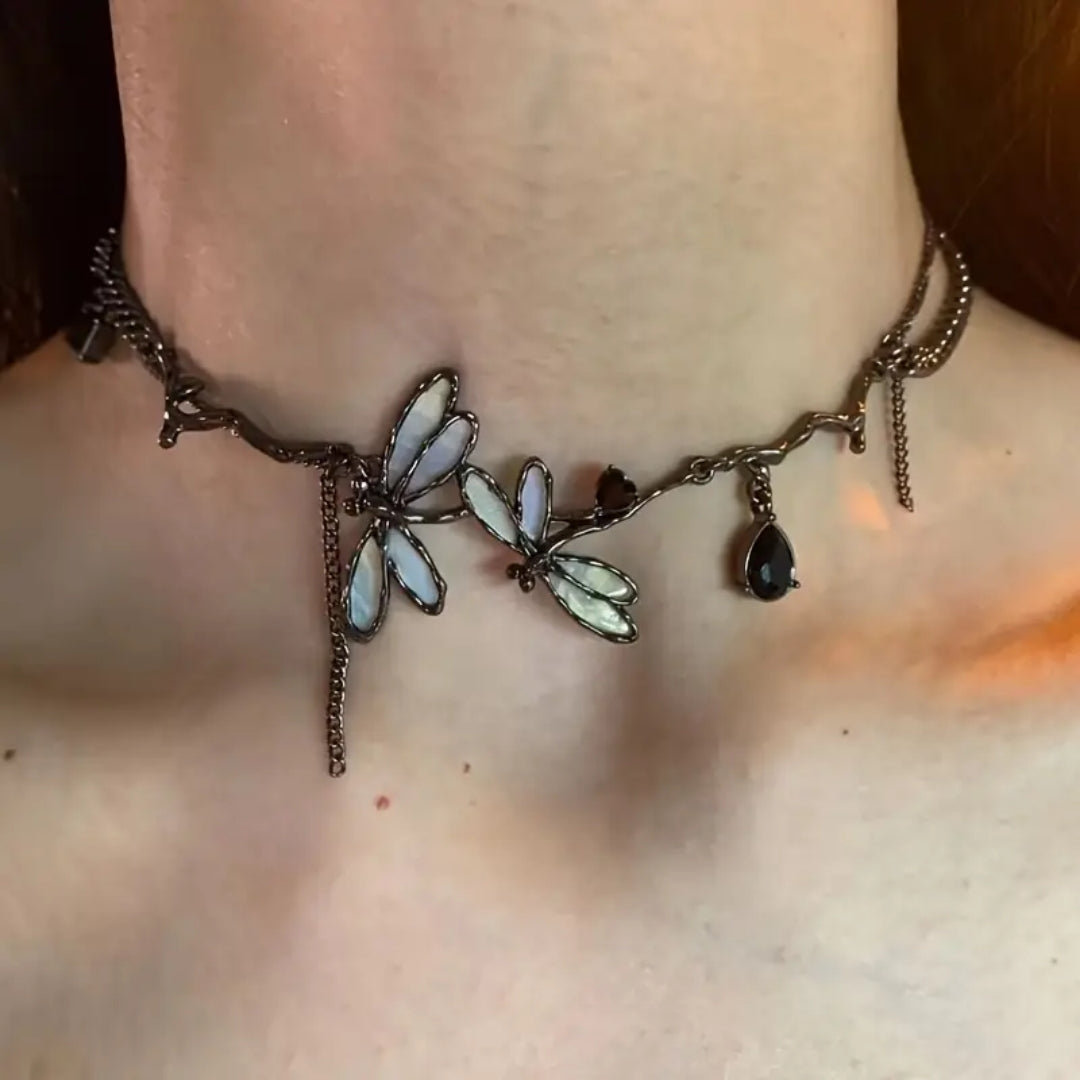 White Dragonfly Nature Necklace