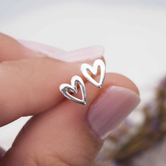 Silvered Hollow Heart Earrings