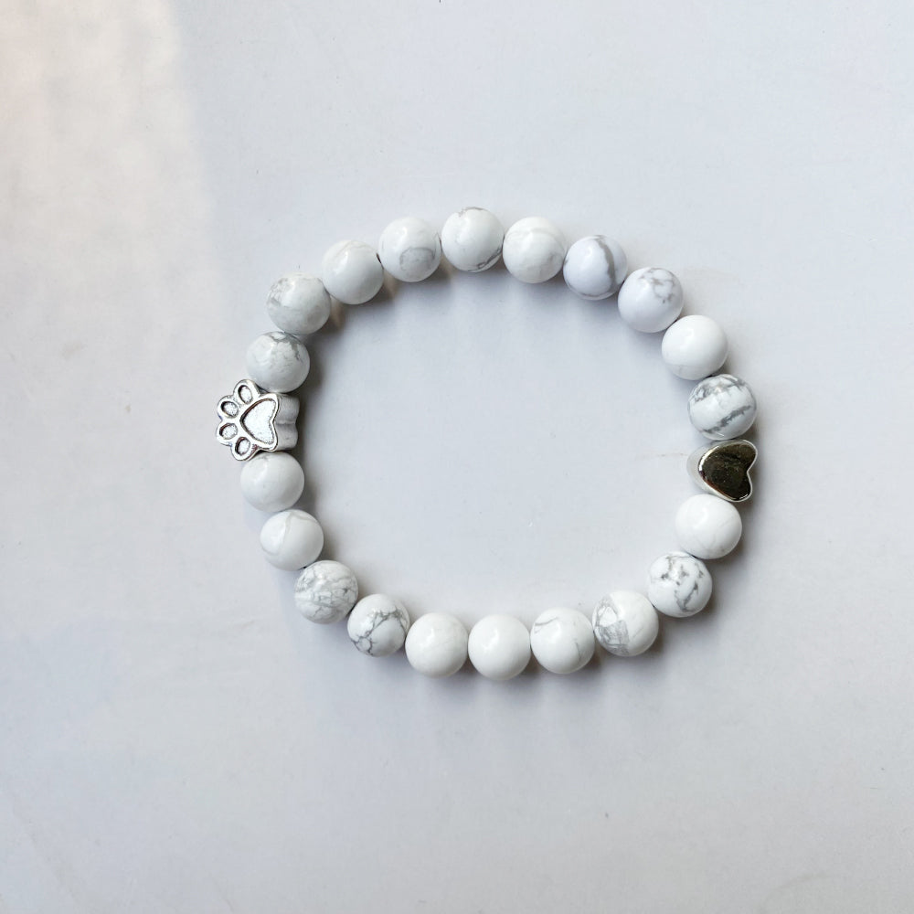 Natural Gemstone Bracelet with Paw & Heart Charm Ã¢â‚¬â€œ Handcrafted Design