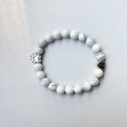 Natural Gemstone Bracelet with Paw & Heart Charm Ã¢â‚¬â€œ Handcrafted Design