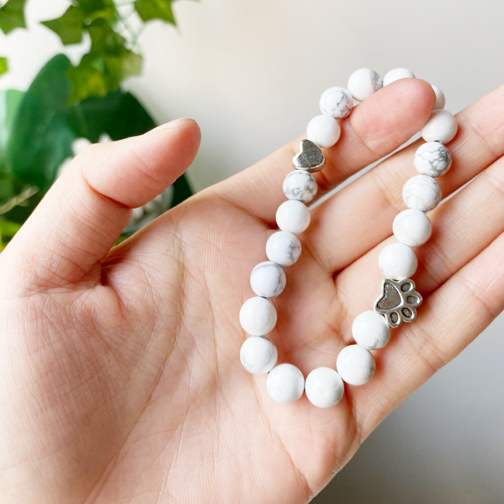 Natural Gemstone Bracelet with Paw & Heart Charm Ã¢â‚¬â€œ Handcrafted Design
