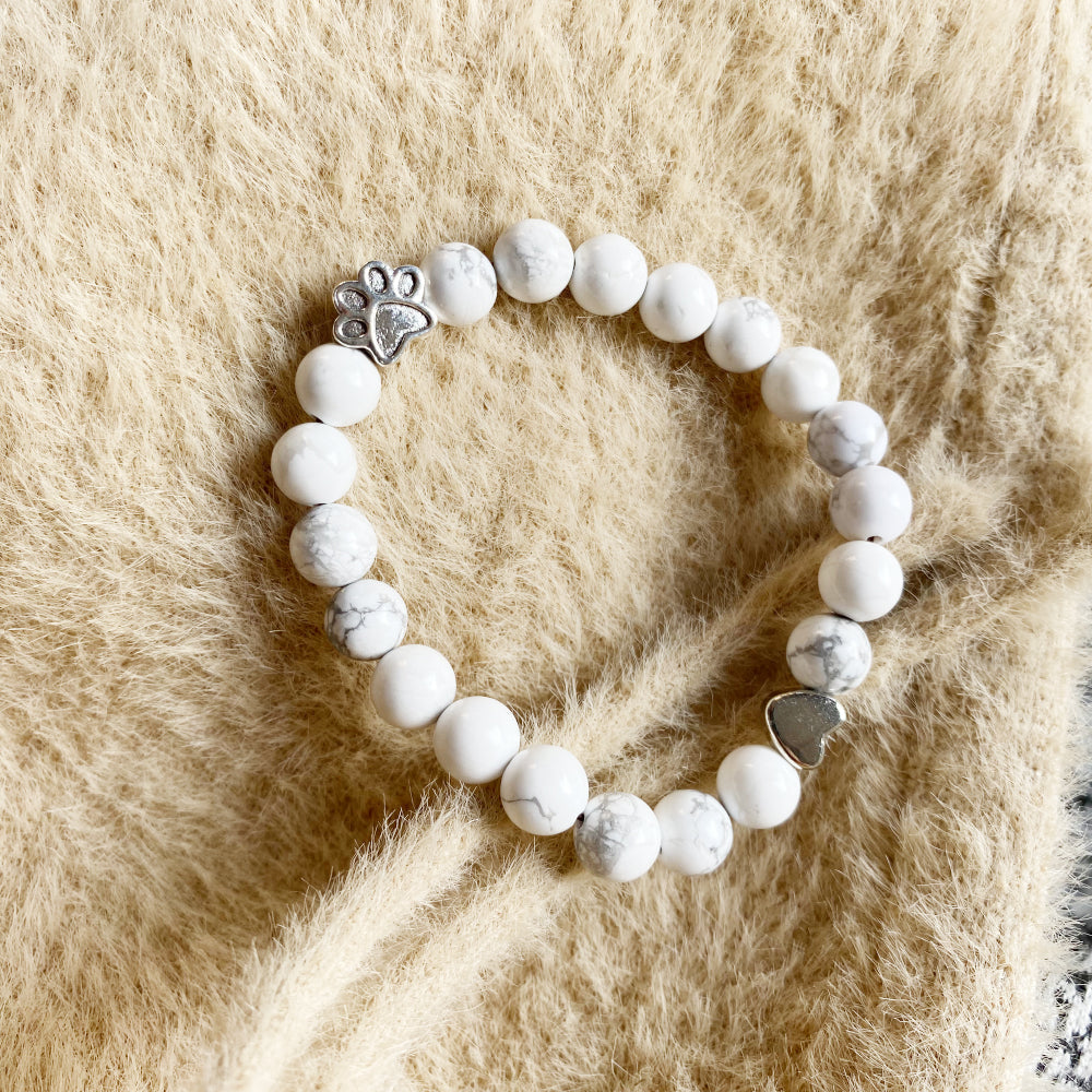 Natural Gemstone Bracelet with Paw & Heart Charm Ã¢â‚¬â€œ Handcrafted Design