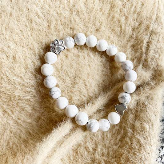 Natural Gemstone Bracelet with Paw & Heart Charm Ã¢â‚¬â€œ Handcrafted Design