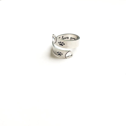 Adjustable Paw & Heart Twist Ring Ã¢â‚¬â€œ Stainless Steel