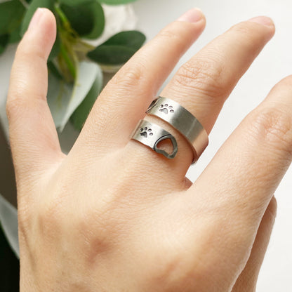 Adjustable Paw & Heart Twist Ring Ã¢â‚¬â€œ Stainless Steel
