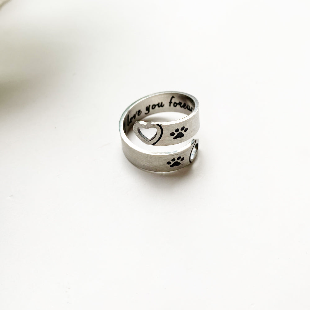 Adjustable Paw & Heart Twist Ring Ã¢â‚¬â€œ Stainless Steel