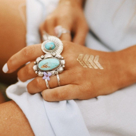 Blue Opal Boho Silvered Ring