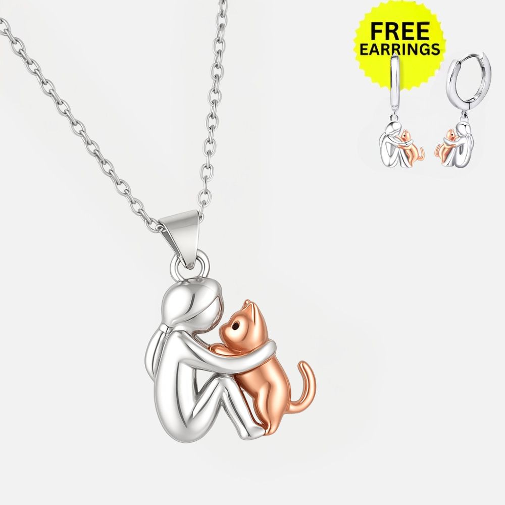 Cat Hug Pendant Necklace with Bonus Earrings ÃƒÂ¢Ã¢â€šÂ¬Ã¢â‚¬Å“ Limited Time Offer