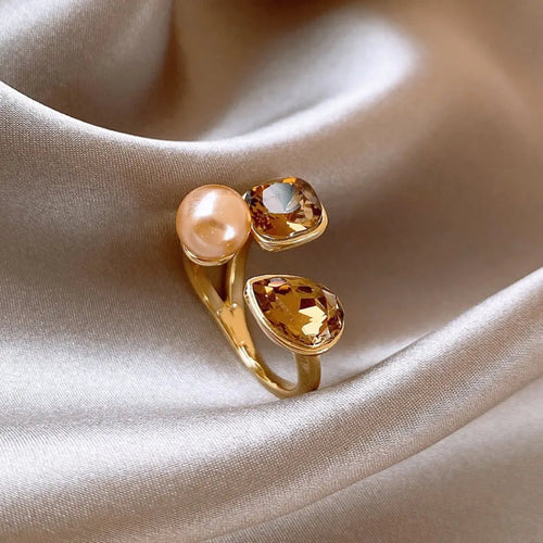 Adjustable Pearl & Crystal Ring