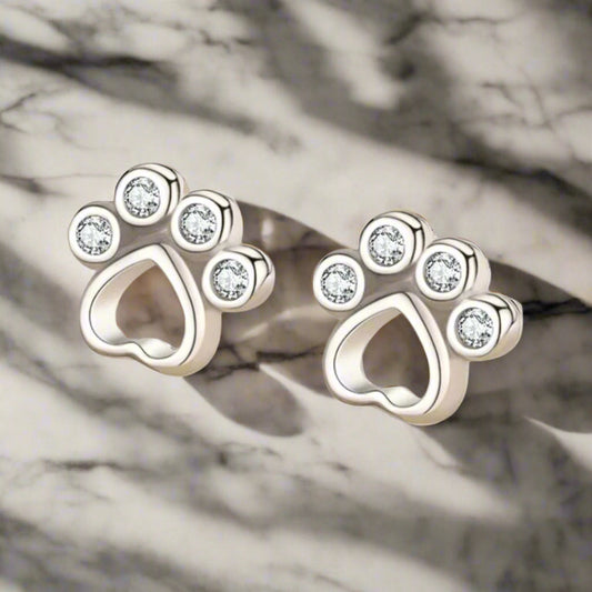 Paw Stud Earrings in Sterling Silver Ã¢â‚¬â€œ With Sparkling Zirconia