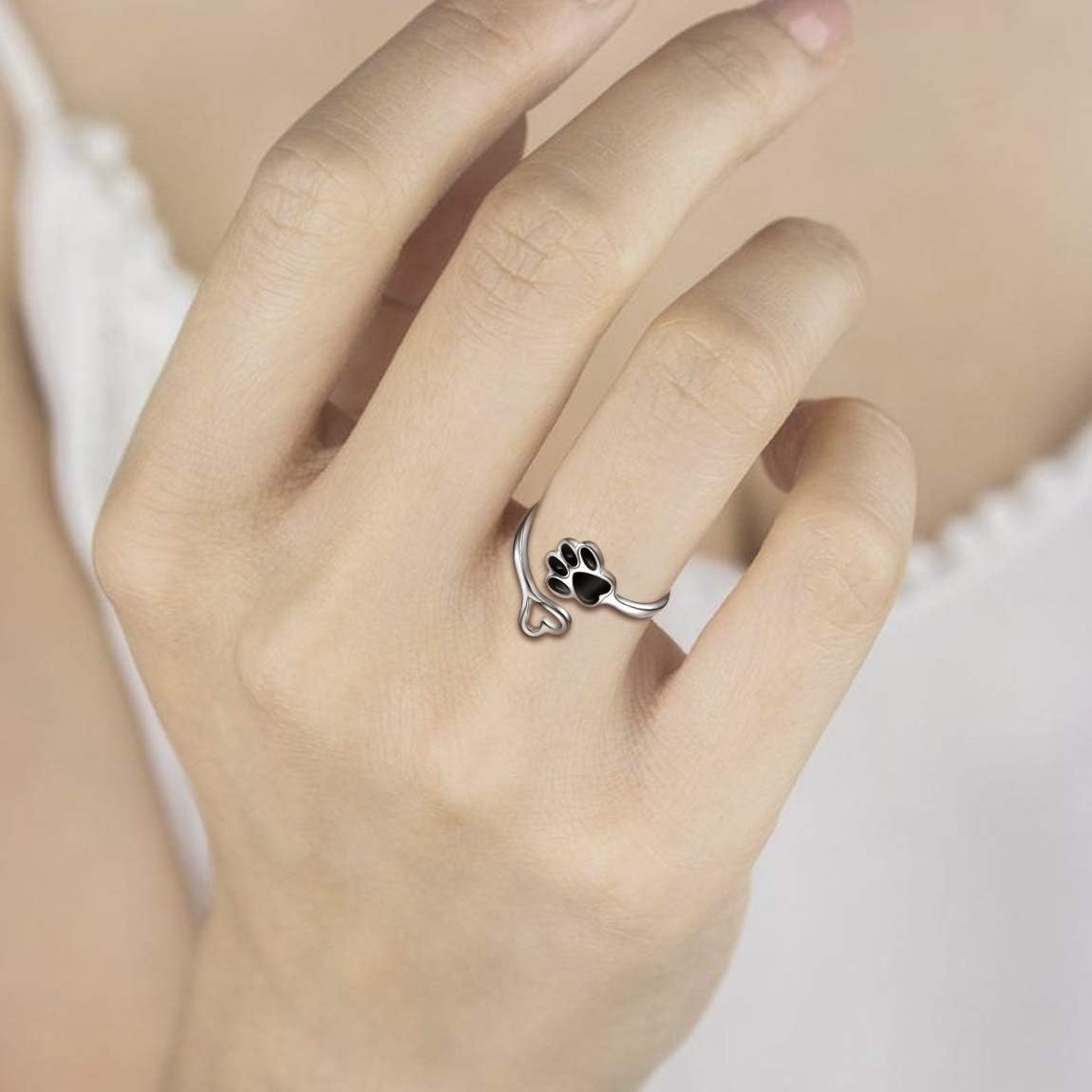 Handcrafted Paw & Heart Ring Ã¢â‚¬â€œ Adjustable 925 Sterling Silver