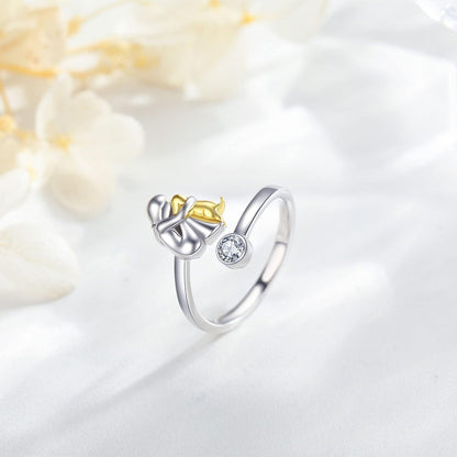 925 Sterling Silver Dog Ring wit Zirconia Ã¢â‚¬â€œ Adjustable & Handmade