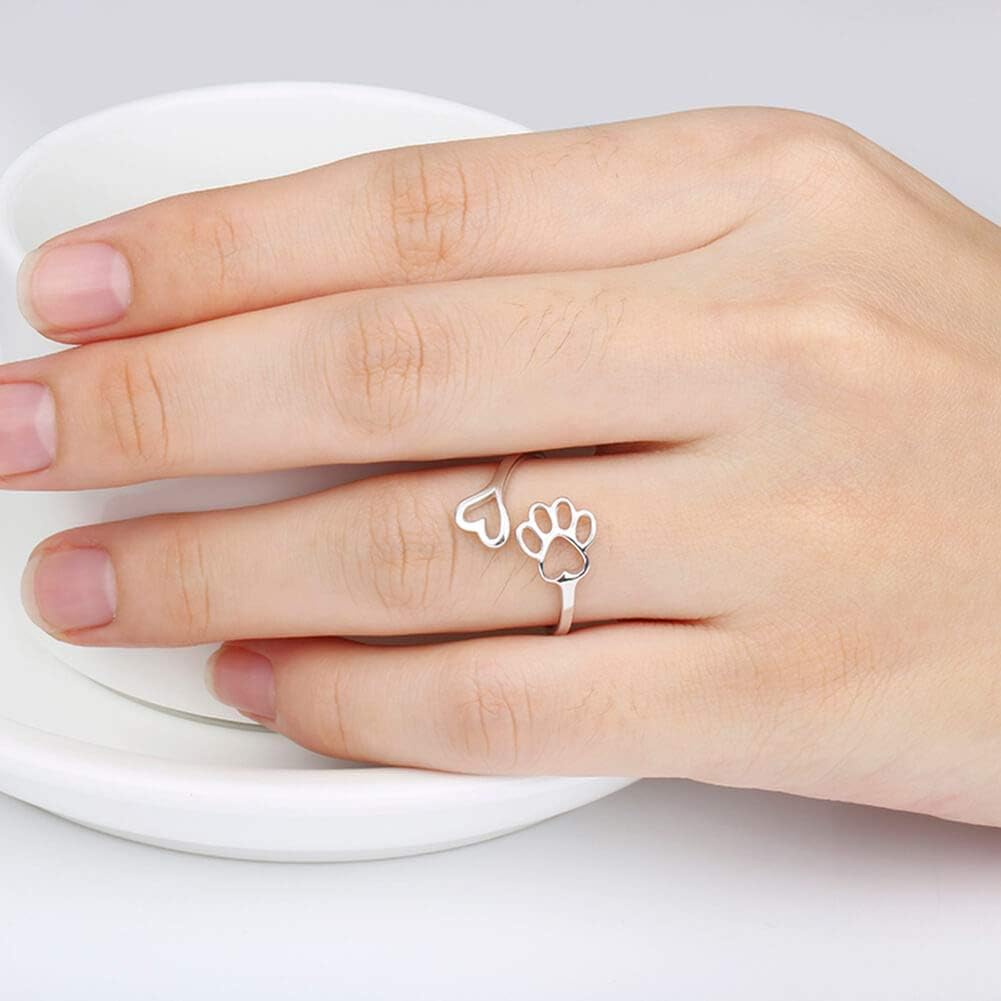 Handcrafted Paw & Heart Ring Ã¢â‚¬â€œ Adjustable 925 Sterling Silver