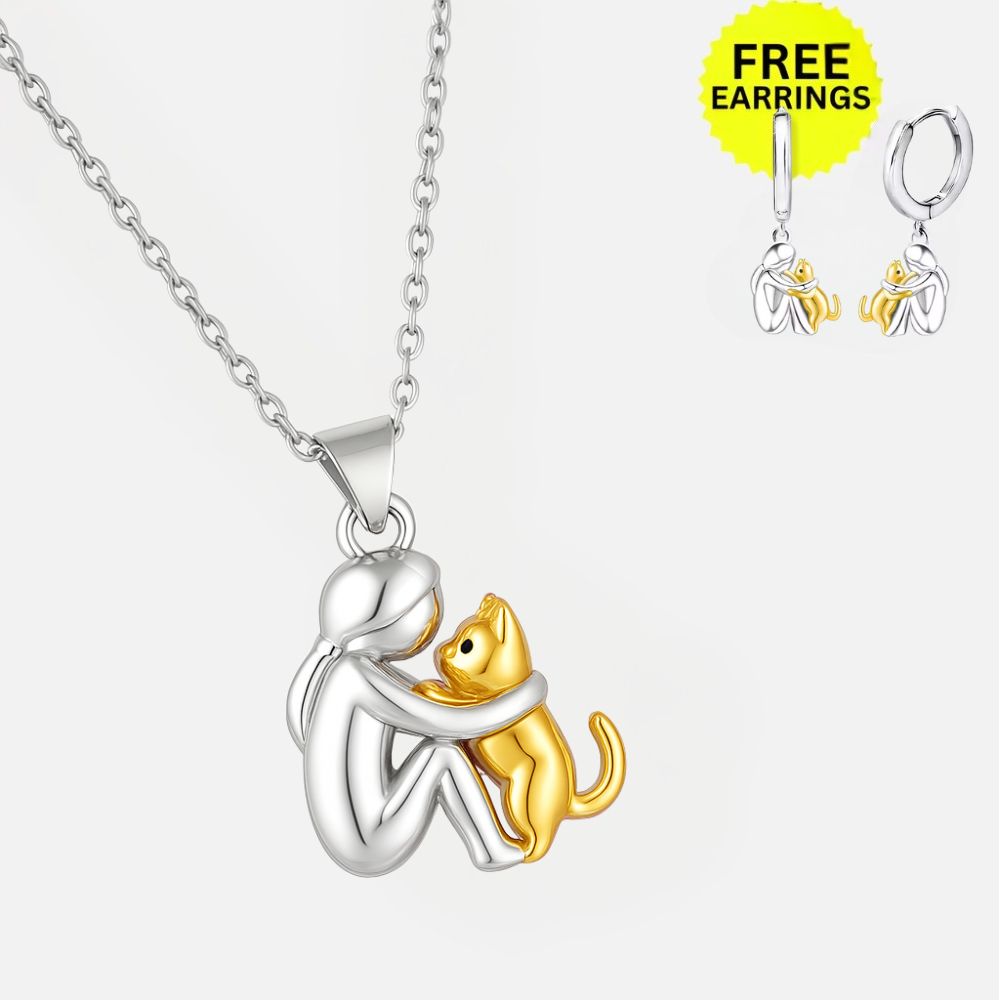 Cat Hug Pendant Necklace with Bonus Earrings ÃƒÂ¢Ã¢â€šÂ¬Ã¢â‚¬Å“ Limited Time Offer