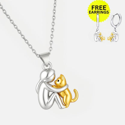 Cat Hug Pendant Necklace with Bonus Earrings ÃƒÂ¢Ã¢â€šÂ¬Ã¢â‚¬Å“ Limited Time Offer