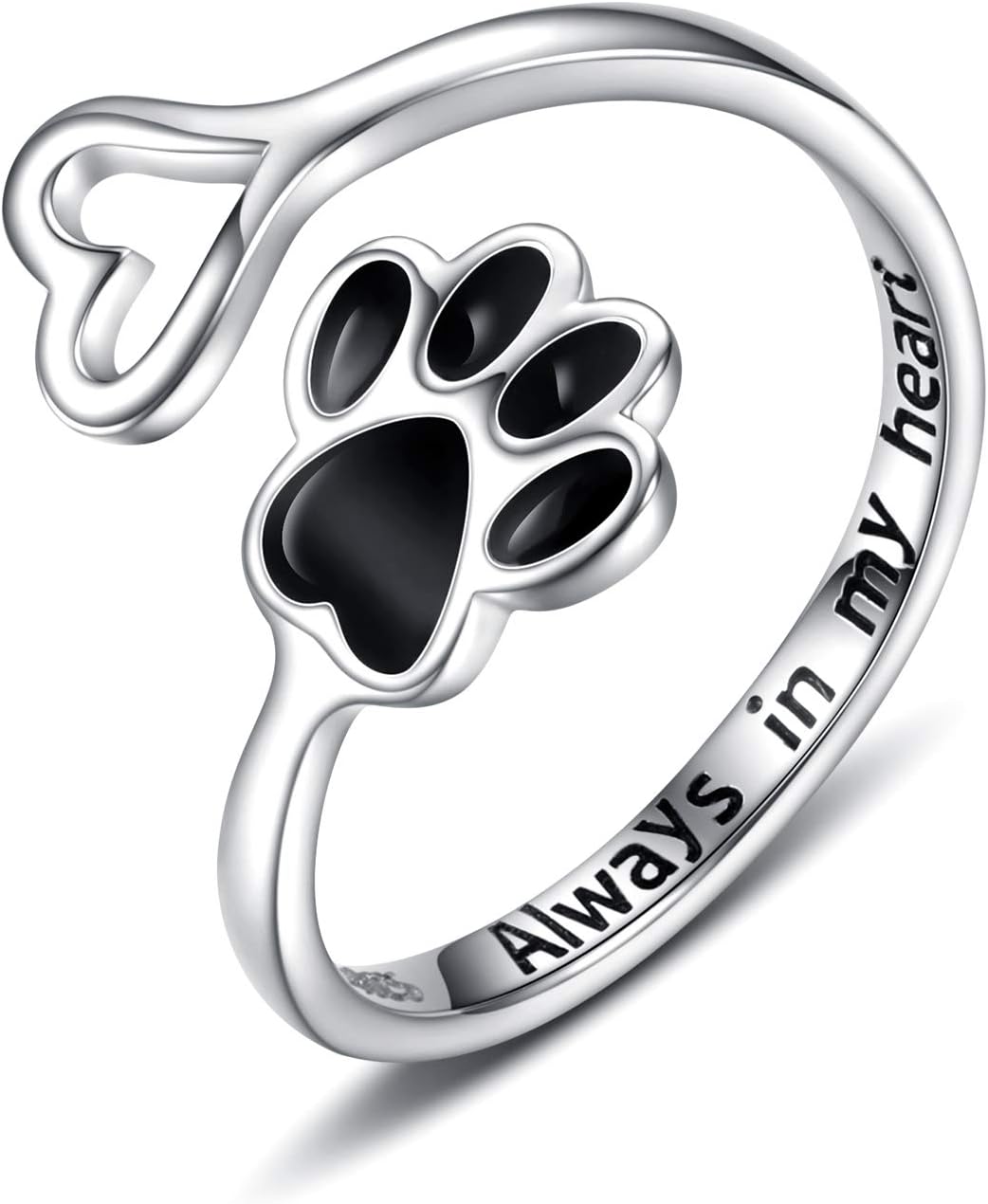 Handcrafted Paw & Heart Ring Ã¢â‚¬â€œ Adjustable 925 Sterling Silver