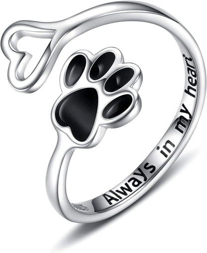 Handcrafted Paw & Heart Ring Ã¢â‚¬â€œ Adjustable 925 Sterling Silver
