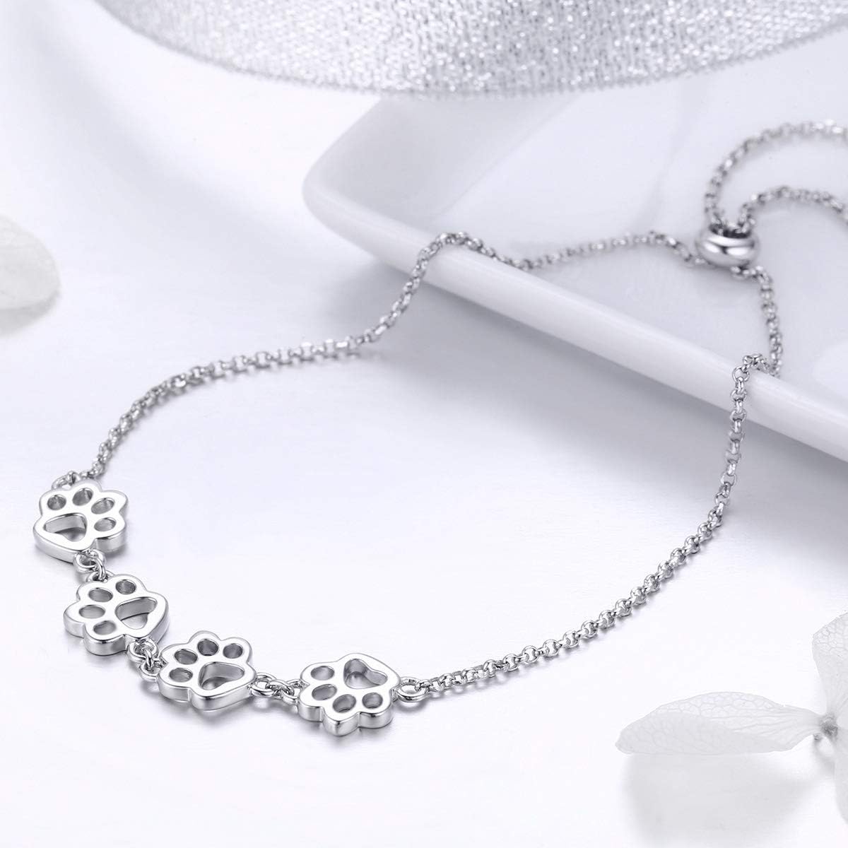 Sterling Silver Paw Print Bracelet Ã¢â‚¬â€œ Adjustable Fit