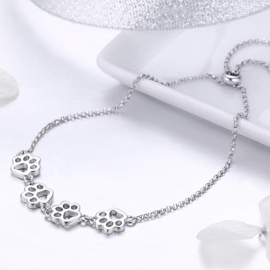 Sterling Silver Paw Print Bracelet Ã¢â‚¬â€œ Adjustable Fit