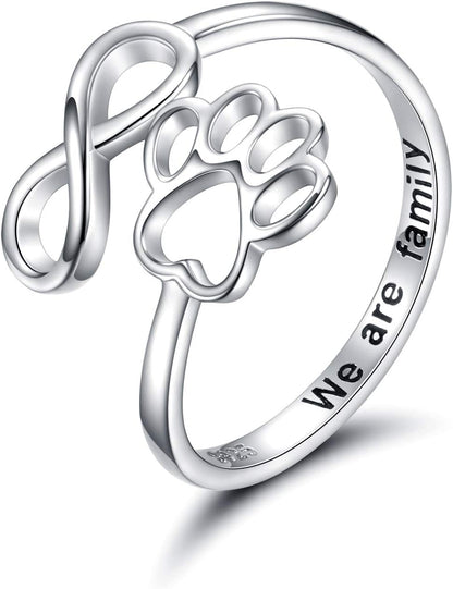 Handcrafted Paw & Heart Ring Ã¢â‚¬â€œ Adjustable 925 Sterling Silver