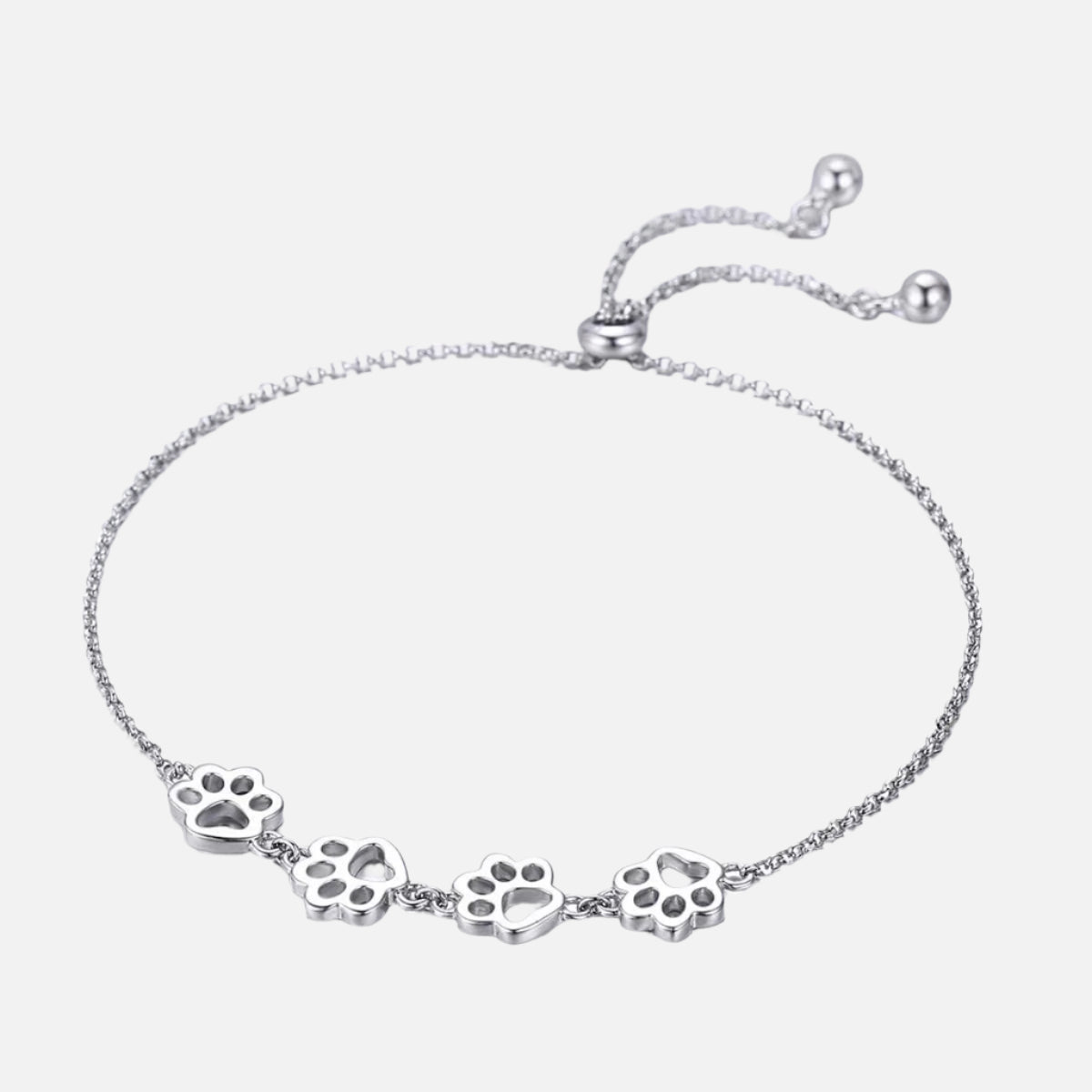 Sterling Silver Paw Print Bracelet Ã¢â‚¬â€œ Adjustable Fit