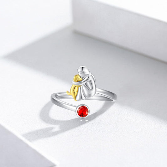Sterling Silver Dog & Girl Ring Ã¢â‚¬â€œ Adjustable and Symbolic
