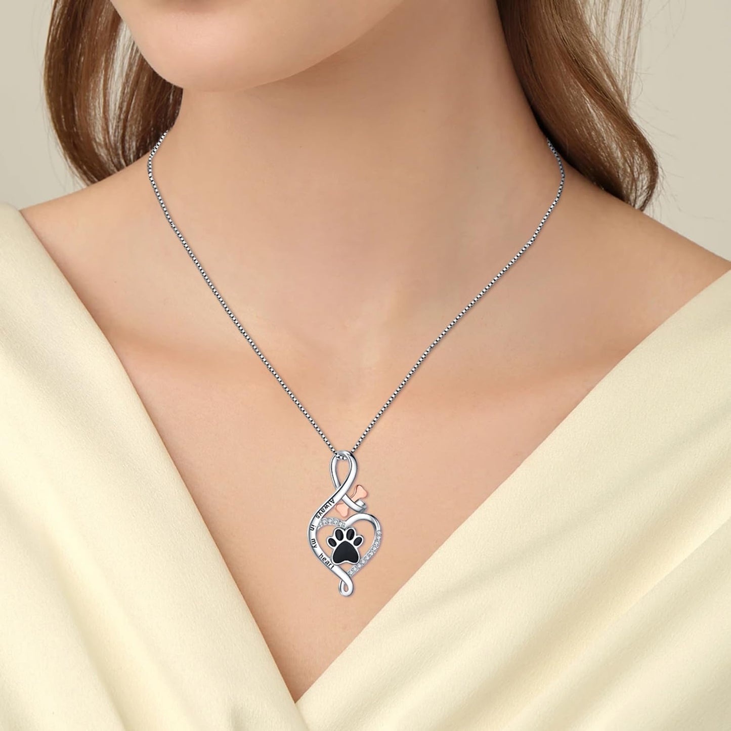 Lucky Paw Necklace with Heart, Bone & Infinity Ã¢â‚¬â€œ Ã¢â‚¬Å“Always in My HeartÃ¢â‚¬Â Pendant