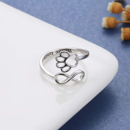 Handcrafted Paw & Heart Ring Ã¢â‚¬â€œ Adjustable 925 Sterling Silver