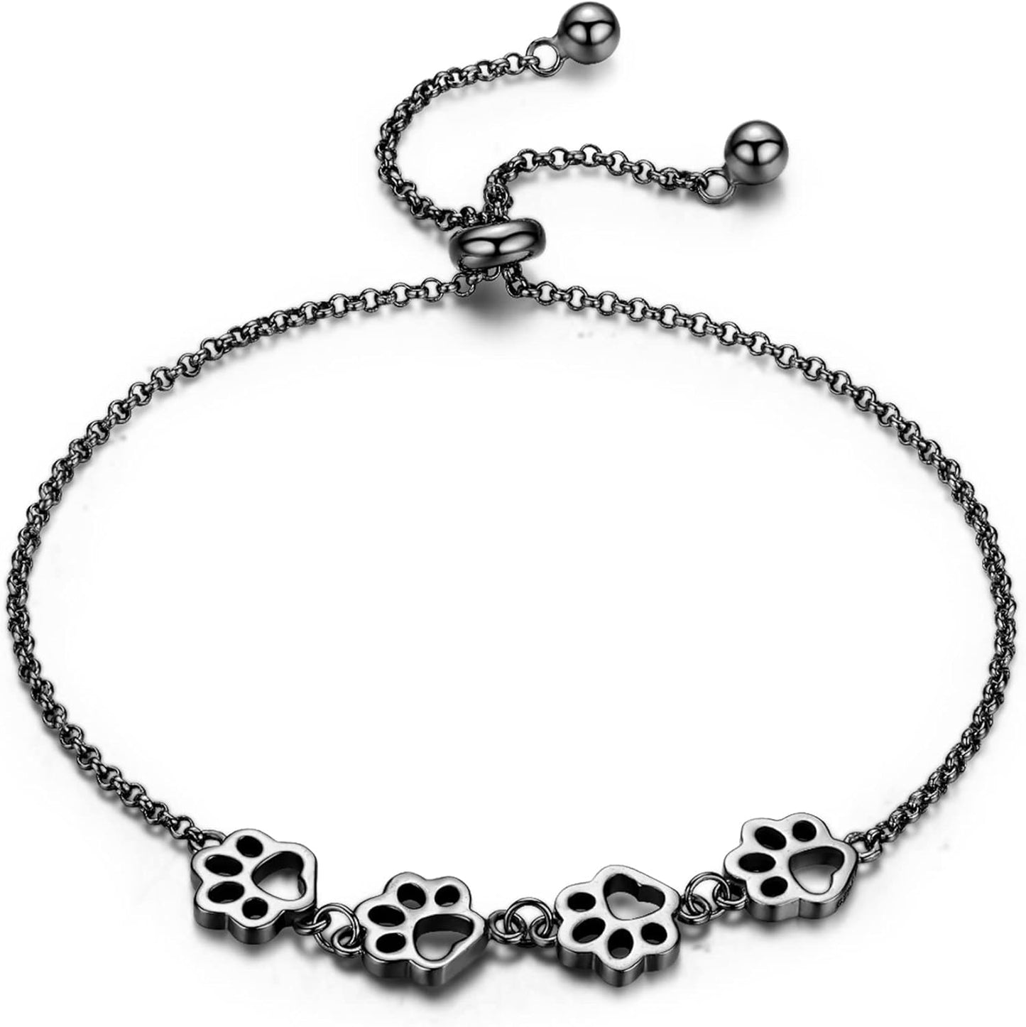 Sterling Silver Paw Print Bracelet Ã¢â‚¬â€œ Adjustable Fit