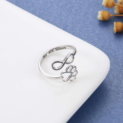 Handcrafted Paw & Heart Ring Ã¢â‚¬â€œ Adjustable 925 Sterling Silver