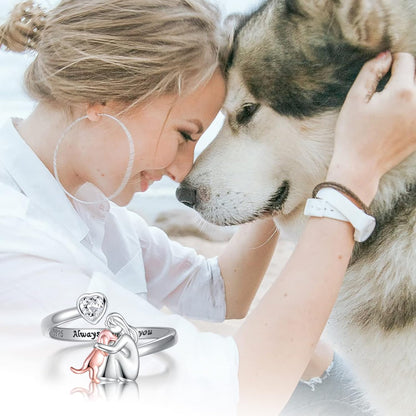 Adjustable Dog Ring in 925 Sterling Silver Ã¢â‚¬â€œ Ã¢â‚¬Å“Always in My HeartÃ¢â‚¬Â with Zirconia