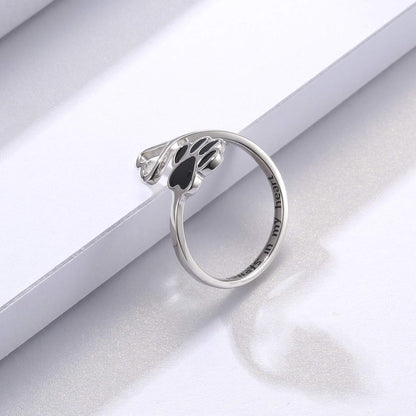 Handcrafted Paw & Heart Ring Ã¢â‚¬â€œ Adjustable 925 Sterling Silver