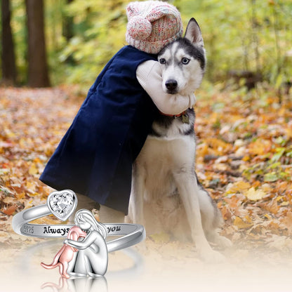 Adjustable Dog Ring in 925 Sterling Silver Ã¢â‚¬â€œ Ã¢â‚¬Å“Always in My HeartÃ¢â‚¬Â with Zirconia