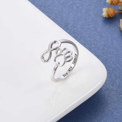 Handcrafted Paw & Heart Ring Ã¢â‚¬â€œ Adjustable 925 Sterling Silver