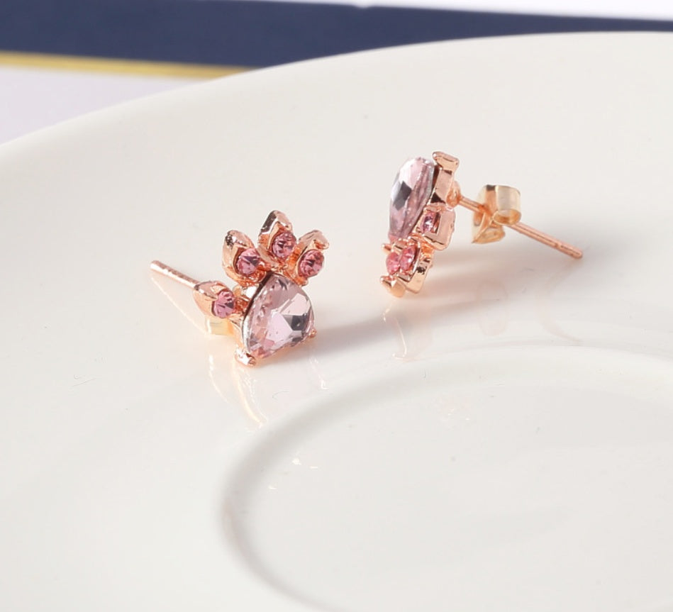 Rose Gold Paw Jewelry Set ÃƒÂ¢Ã¢â€šÂ¬Ã¢â‚¬Å“ 4 Pieces with Zirconia Heart (Ring, Necklace, Earrings, Bracelet)