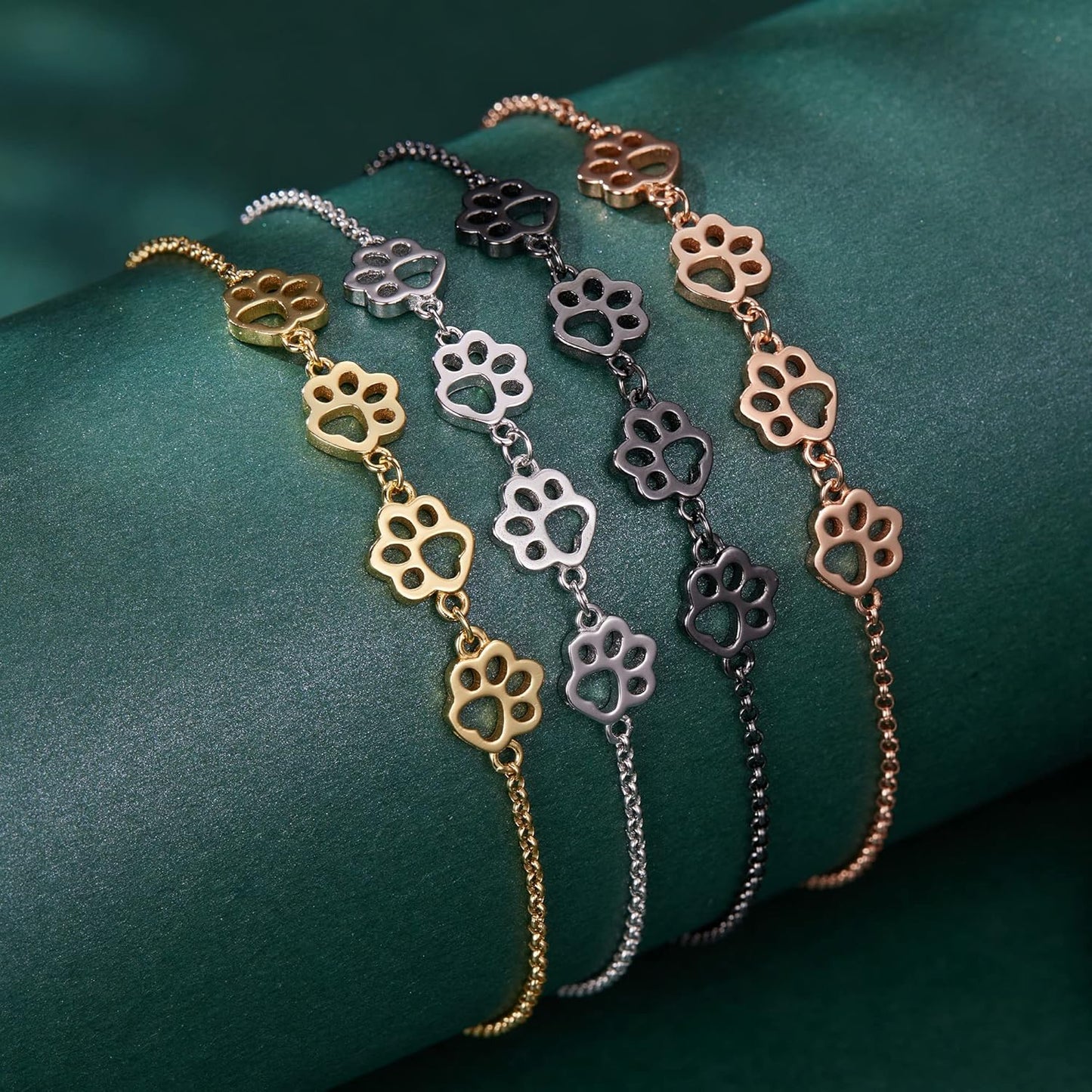Sterling Silver Paw Print Bracelet Ã¢â‚¬â€œ Adjustable Fit