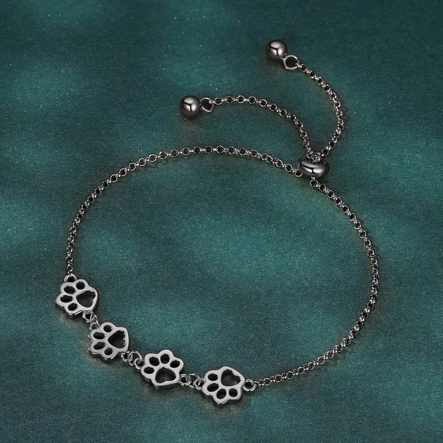 Sterling Silver Paw Print Bracelet Ã¢â‚¬â€œ Adjustable Fit