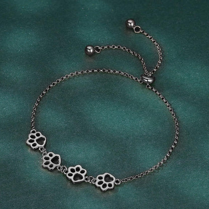 Sterling Silver Paw Print Bracelet Ã¢â‚¬â€œ Adjustable Fit