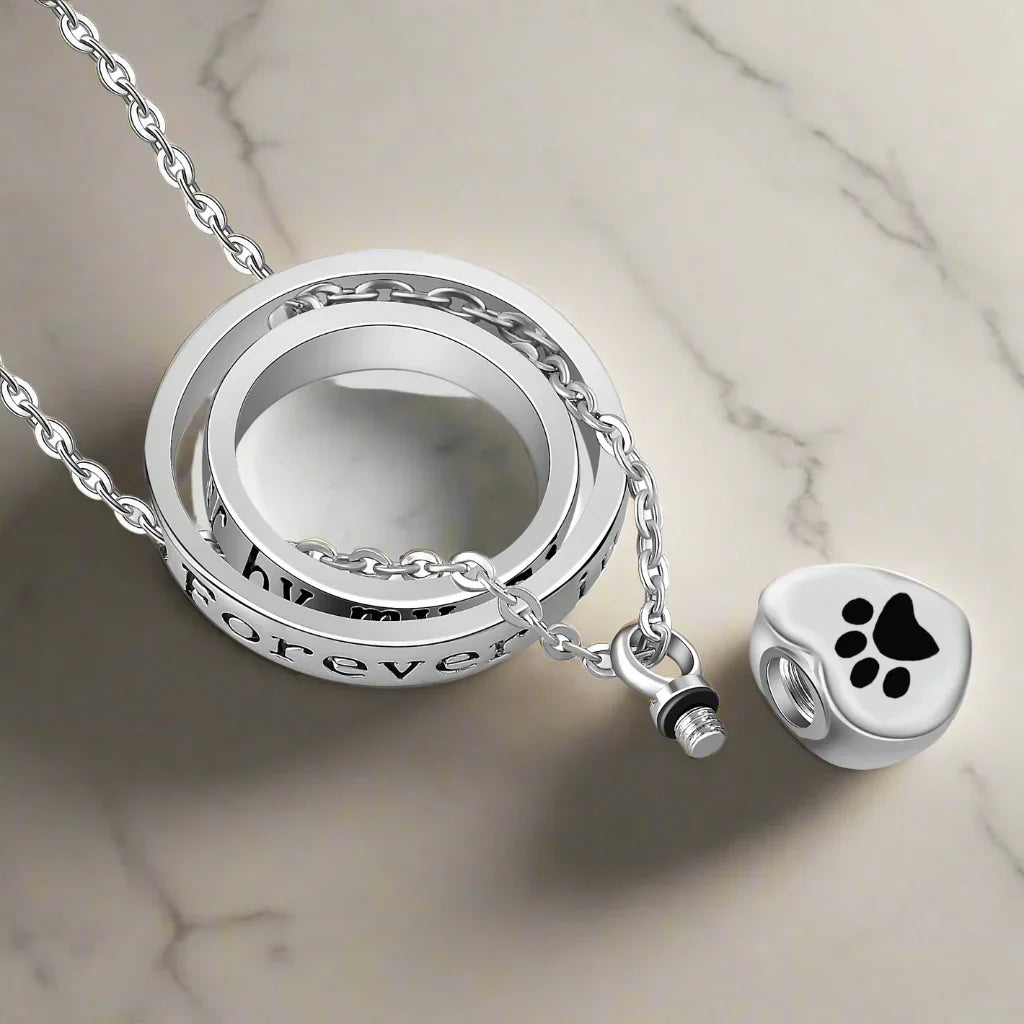 'No Longer By My Side, Forever In My Heart' Ã¢â‚¬â€œ Stainless Steel Urn Paw Necklace