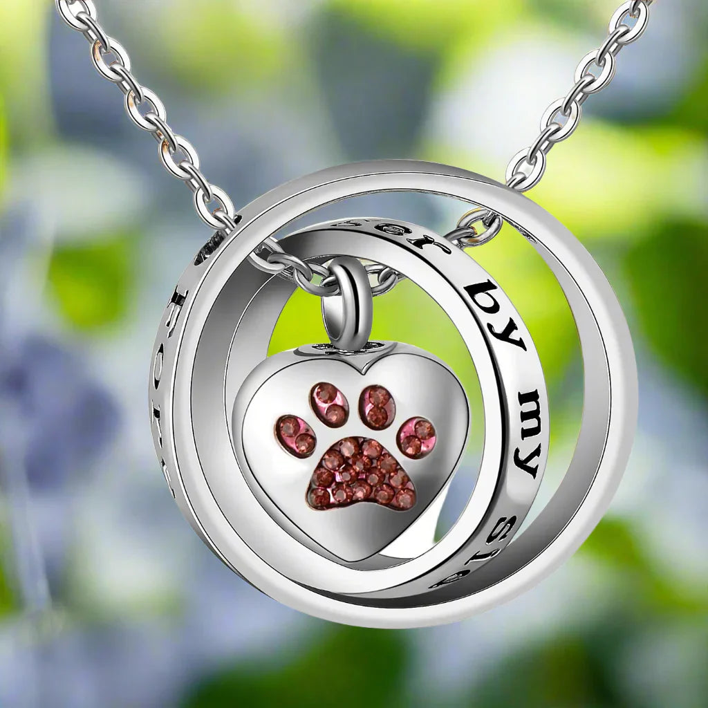 'No Longer By My Side, Forever In My Heart' Ã¢â‚¬â€œ Stainless Steel Urn Paw Necklace