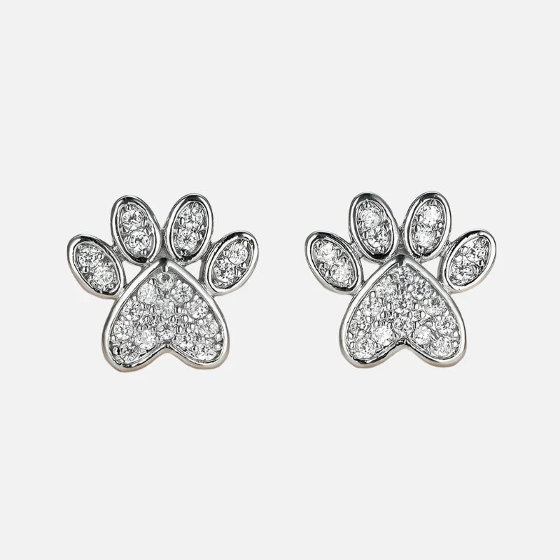 White Zirconia Paw Studs ÃƒÂ¢Ã¢â€šÂ¬Ã¢â‚¬Å“ Heart-Shaped Design