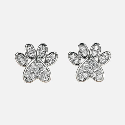 White Zirconia Paw Studs ÃƒÂ¢Ã¢â€šÂ¬Ã¢â‚¬Å“ Heart-Shaped Design