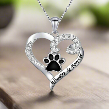 Dog Paw Necklace Ã¢â‚¬â€œ Heart Design in Stainless Steel with Zirconia