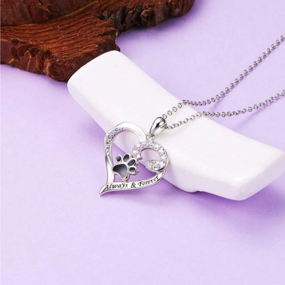 Dog Paw Necklace Ã¢â‚¬â€œ Heart Design in Stainless Steel with Zirconia