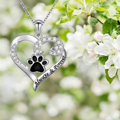 Dog Paw Necklace Ã¢â‚¬â€œ Heart Design in Stainless Steel with Zirconia