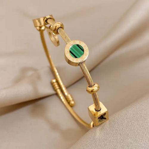 Green Inlaid Crystal Gold Bracelet