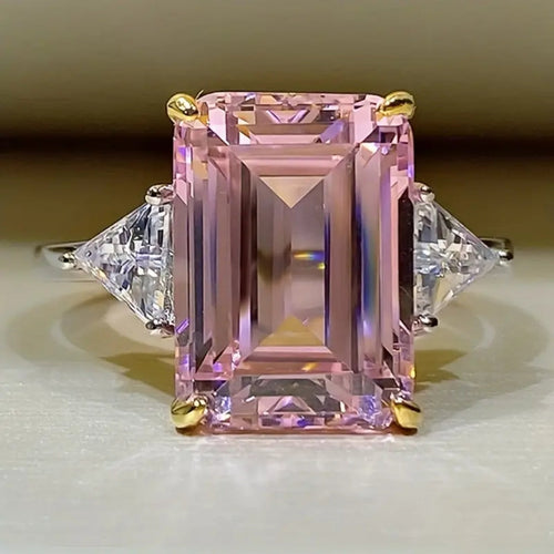 Pink Cubic Glass Silver Ring