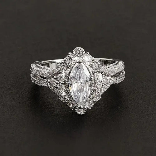 Crown Oval Crystal Silver Ring