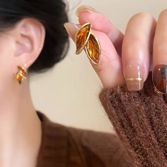Orange Leaf Stud Earrings