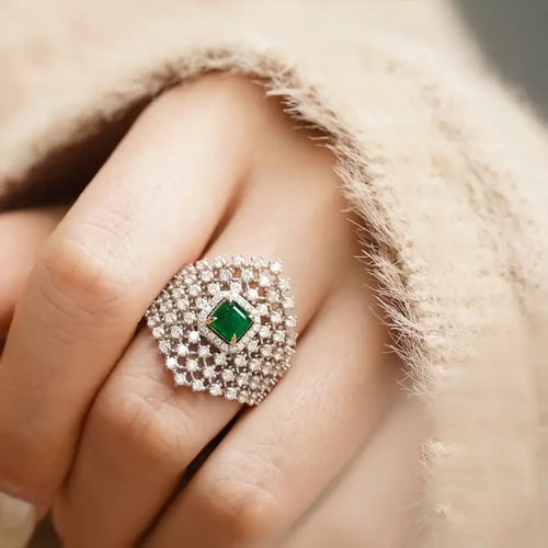 Green Zirconia Mesh Crystal Ring